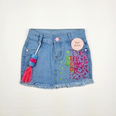 saia infantil jeans feminino confortável neon elástico