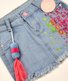 saia infantil jeans feminino confortável neon elástico