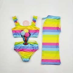 biquini maio infantil sorvete colorido bikini azul amarelo rosa