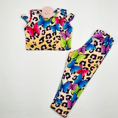 conjunto infantil animal print onça borboleta legging top