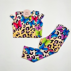 conjunto infantil animal print onça borboleta legging top