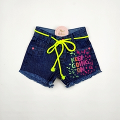 short infantil jeans menina feminino escuro neon colorido pintado