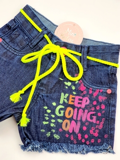 short infantil jeans menina feminino escuro neon colorido pintado