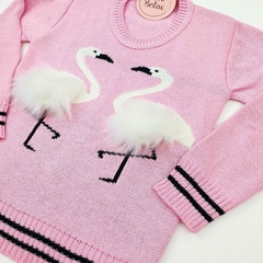 blusa infantil trico feminina rosa flamingo quentinho inverno