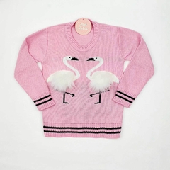 blusa infantil trico feminina rosa flamingo quentinho inverno