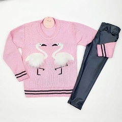 blusa infantil trico feminina rosa flamingo quentinho inverno