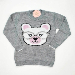 blusa infantil trico feminina cinza ursinho quentinho inverno