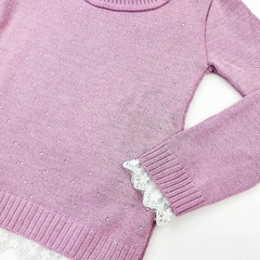 blusa infantil trico feminina lilas brilho strass quentinho inverno