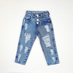 Calça jeans infantil destroyed botões