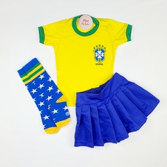 Conjunto infantil copa Brasil saia azul - Mini Belas