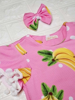 vestido infantil rosa poá bananas laço confortável 