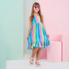 vestido infantil listras listrado colorido rodado azul rosa amarelo verão 