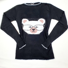 Blusa infantil tricot urso óculos preta