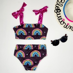 biquini infantil arco iris preto praia piscina