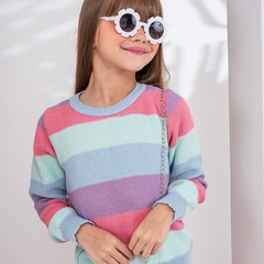 Blusa tricot infantil listrada lilás