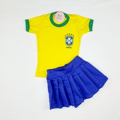 Conjunto infantil copa Brasil saia azul na internet