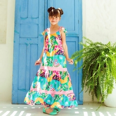 vestido infantil flores colorido alegre verão rodado leve 