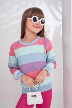 Blusa tricot infantil listrada lilás - Mini Belas