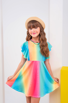 vestido infantil colorido arco iris neon babado rodado