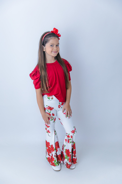 Conjunto infantil calça flare e blusa vermelha na internet