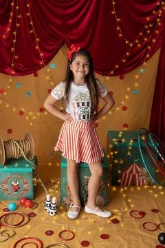 conjunto infantil saia blusa tule pipoca listras divertido