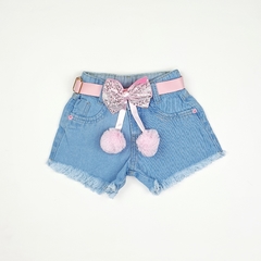 Short jeans infantil pompom