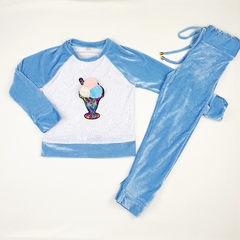 Conjunto infantil veludo sorvete azul - comprar online