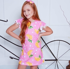 vestido infantil rosa poá bananas laço confortável 