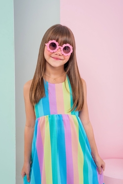 vestido infantil listras listrado colorido rodado azul rosa amarelo verão 