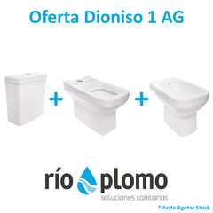 Combo 3 piezas Dioniso Pringles Inodoro Largo, Deposito Apoyar y Bidet 1 Agujeros