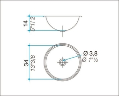 Bacha Pileta Simple Vanitory Ø34 x 14 Acero Inoxidable 304 Johnson O 340L - comprar online