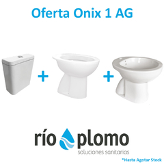 Combo 3 piezas Onix Pringles Inodoro Corto, Deposito Colgar y Bidet 1 Agujeros