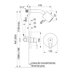 Gifería de Ducha s/transferencia p/embutir Monocomando Arizona FV 108/B1 Cromo - comprar online