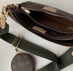 Multi pochete couro legítimo Louis V. verde militar - loja online