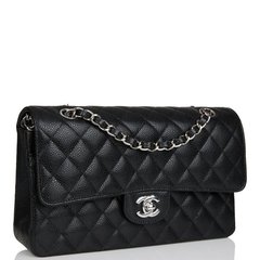 CHANEL 2.55 CLASSIC DOUBLE FLAP CAVIAR COM PRATA