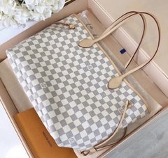 NEVERFULL Louis V. Couro legítimo damier azur Premium