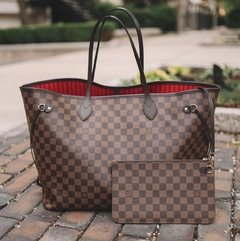 NEVERFULL Louis V. couro legítimo damier Premium