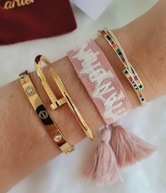 Bracelete de tecido JADIOR Rosa com branco