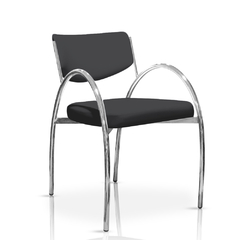 sillón de caño cromado con apoyabrazos tapizado color gris oscuro