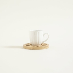 Taza de café con plato - Porcelana Blanca y plato de Bamboo - 200 ml - comprar online