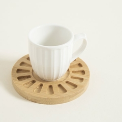 Taza de café con plato - Porcelana Blanca y plato de Bamboo - 200 ml