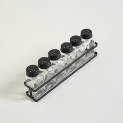 Especiero - Set x 6 frascos de vidrio - Base Metal Negro - comprar online