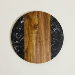 Tabla MACAEL - Madera Acacia y Mármol Negro - 30 cm diámetro x 1 cm alto - Karmela Deco