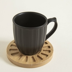 Taza de café con plato - Porcelana negra y plato de Bamboo - 200 ml - Set x 4 unidades - comprar online