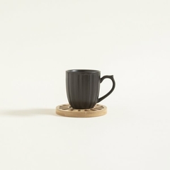 Taza de café con plato - Porcelana negra y plato de Bamboo - 200 ml - Set x 4 unidades en internet