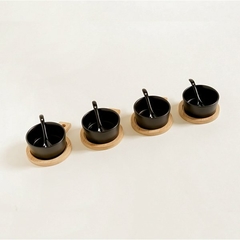 Copetinero cerámica negra - Base de bamboo Individual - Cuchara cerámica negra para cada copetinero - Set x 4 unidades - comprar online
