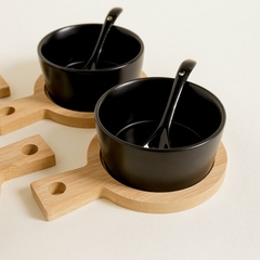 Copetinero cerámica negra - Base de bamboo Individual - Cuchara cerámica negra para cada copetinero - Set x 4 unidades en internet
