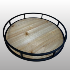 Bandeja de Metal Negro - Base de Madera - 40cm.