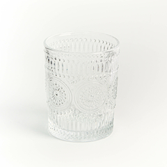 Vasos de vidrio transparente - BAJOS - Relieve ARABESCOS - 320 ml - Set x 6 Unidades