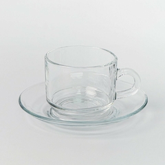 Taza de café con Plato - Vidrio con Asa - Set x 6 unidades